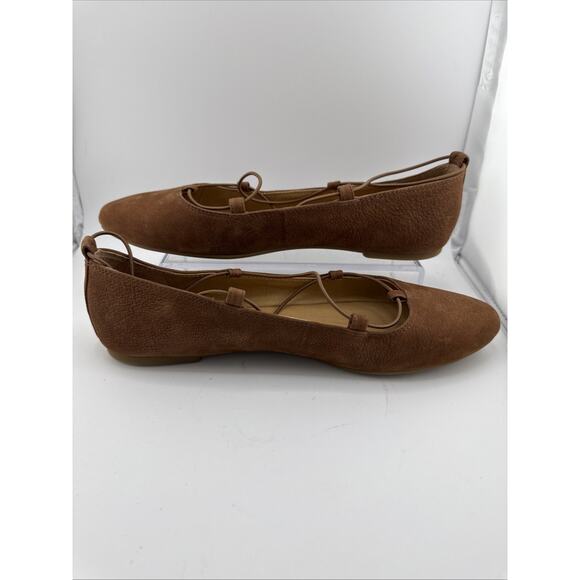 Lucky Brand Women's Aviee Leather Slip-On Lace Up Ballet Flats Brown Size 9 NEW - Picture 6 of 8